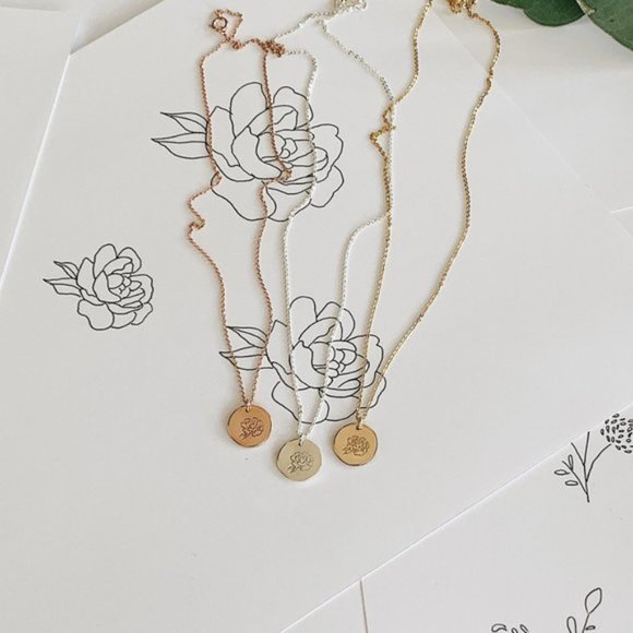 September Peony Birth Flower Bohemian Necklace - Picture 5 of 13